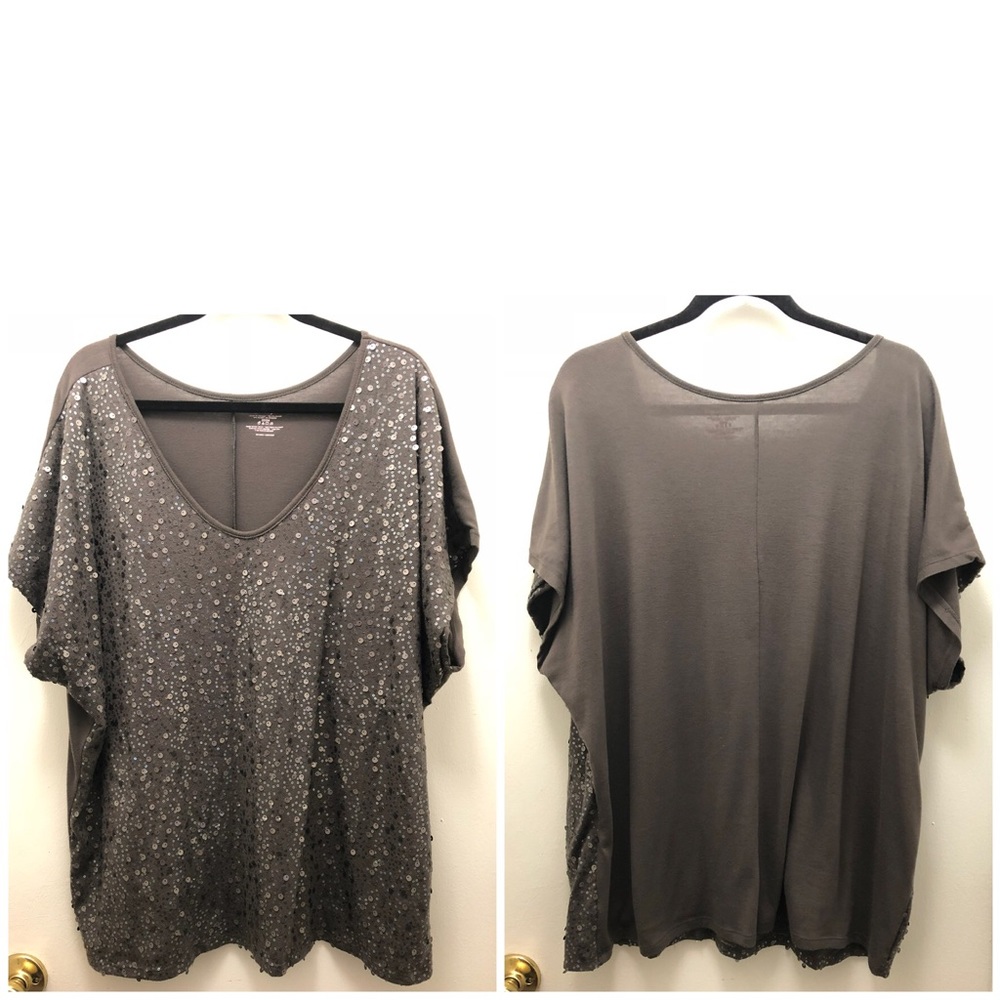 Lane Bryant taupe sequined v-neck top. Size 22/24